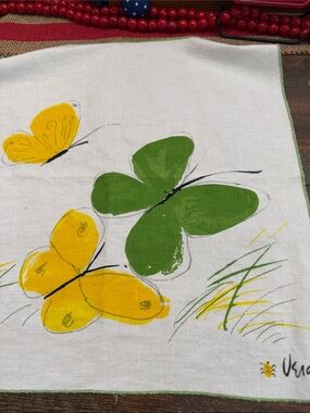 Vintage 60’s-70’s Vera Neumann Butterfly Cloth Napkins Yellow Green MCM Set of 6